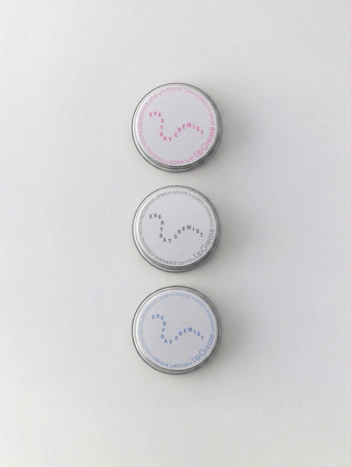 Everyday Chemist Lip Grease Trio, three hydrating lip balm jars
